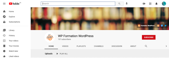Exemple de la chaine YouTube de WPFormation