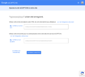 Obtention des clés API reCAPTCHA V3