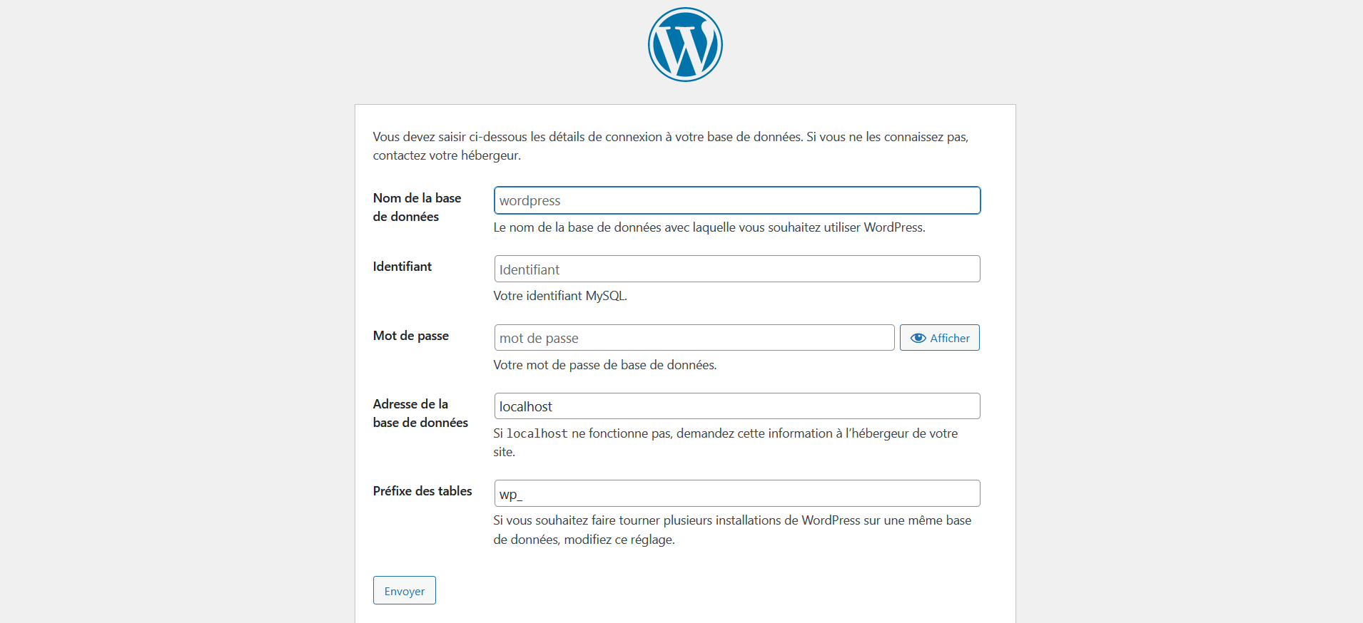 Suivez le processus d'installationd e WordPress