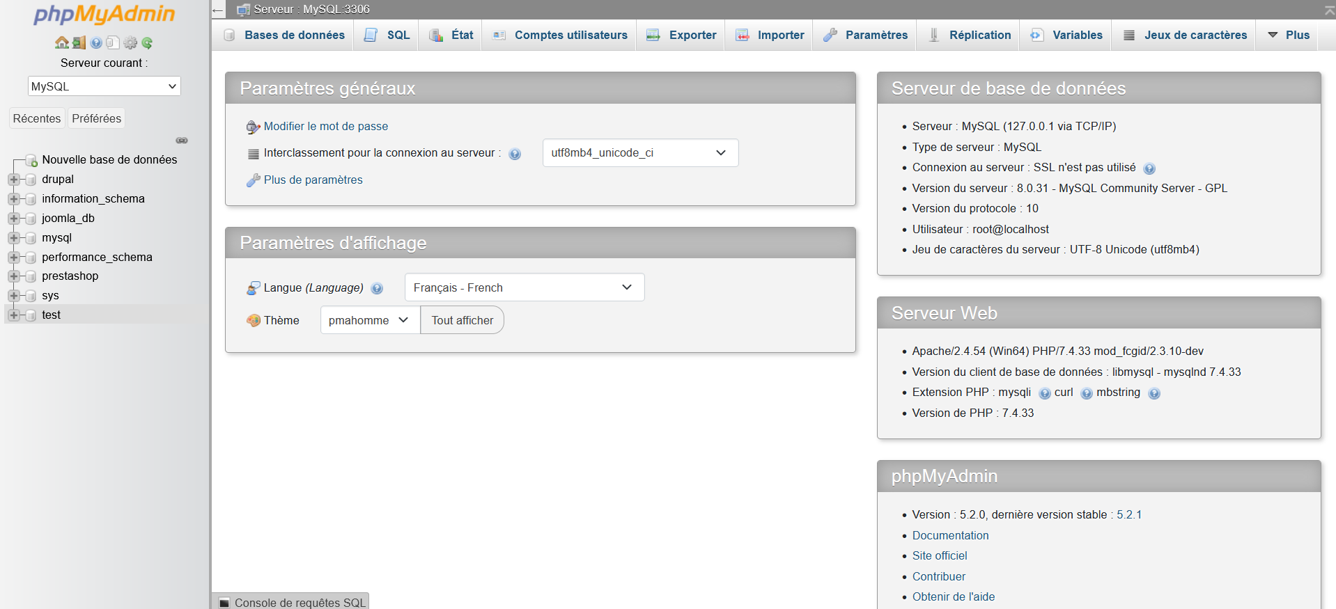 Naviguez dans PHPMyAdmin