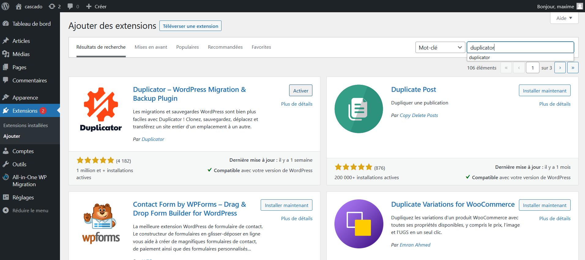 Téléchargez Duplicator pour transférer votre WordPress