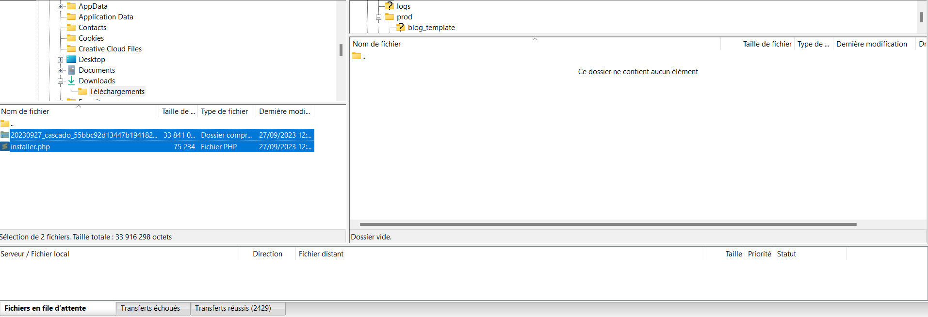 Filezilla permet d'accéder simplement aux fichiers de votre WordPress