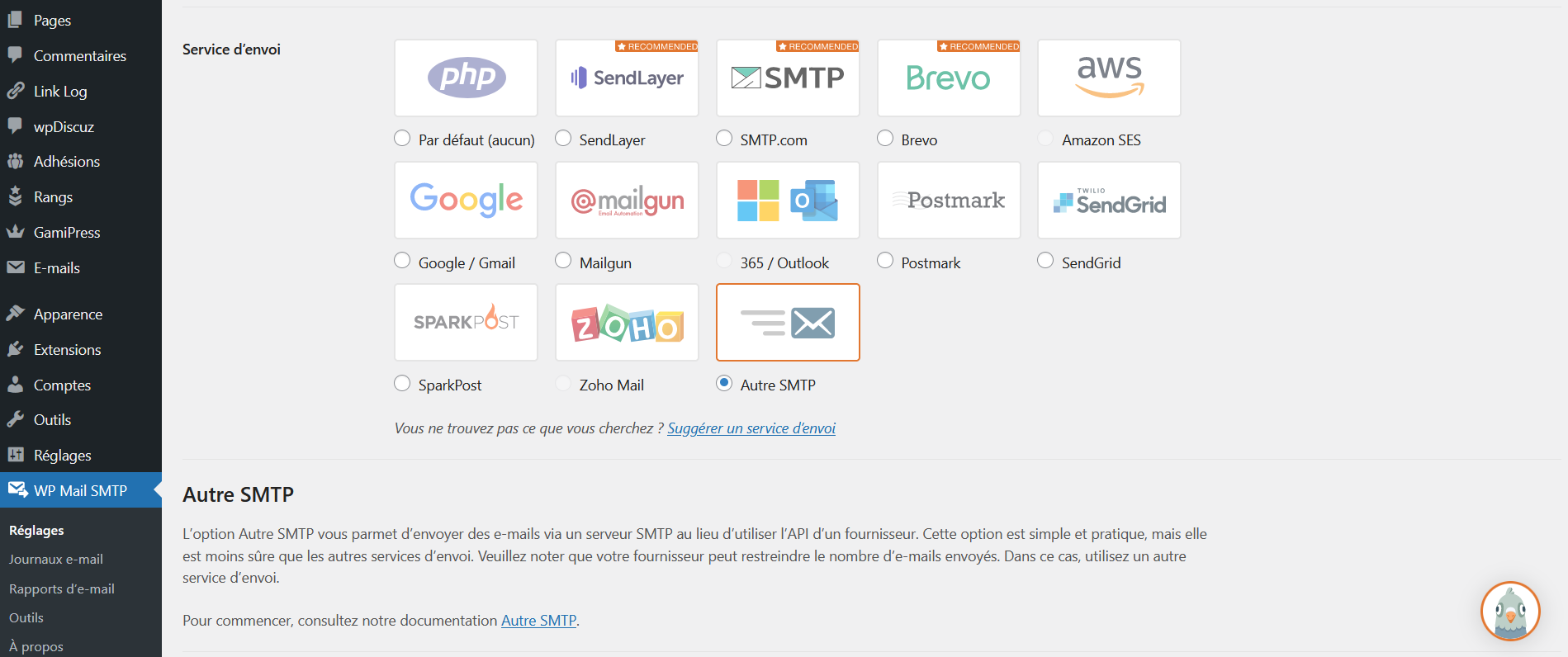 Mailgun, Brevo, Google WorkSpace sont compatibles avec WP Mail SMTP