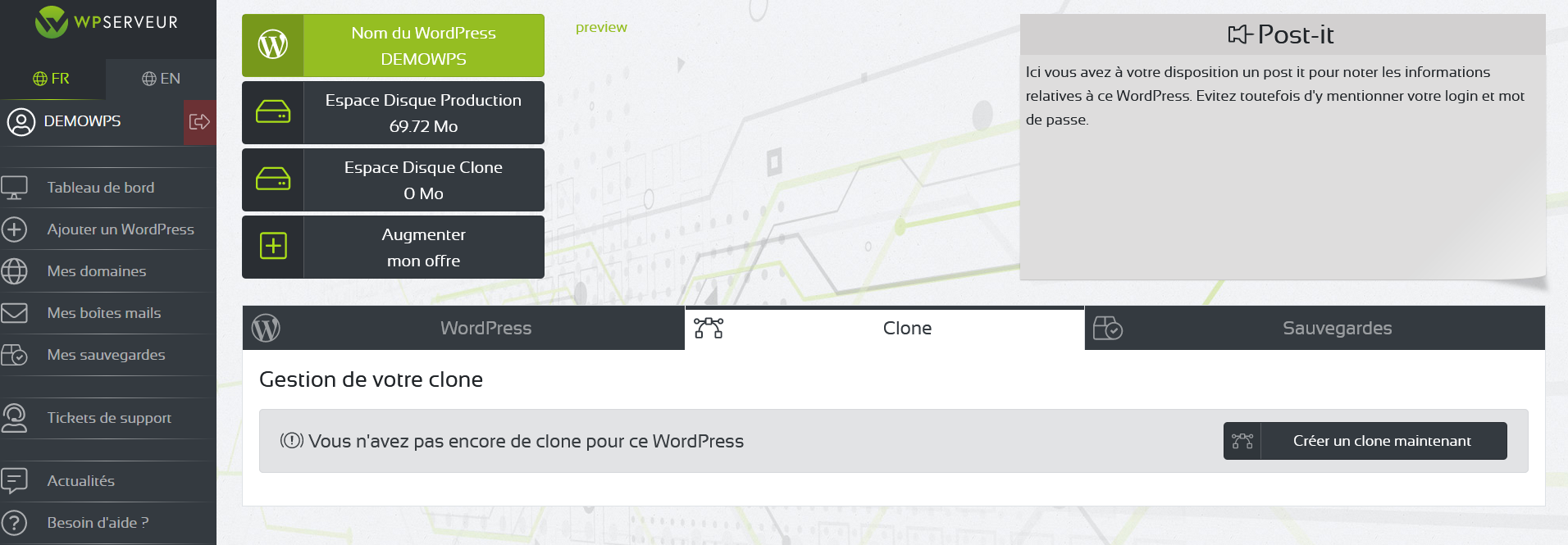 Le clone WPServeur crée un site de test en un clic sur la base de votre site en production